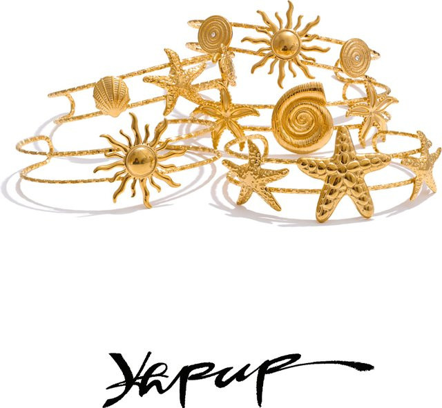 Yhpup Armband, Edelstahl, Seestern-Muschel-Sonnenmanschette, Goldfarben - Bild 1