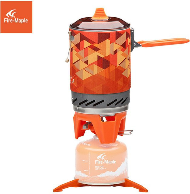 Fire-Maple FMS-X2 Outdoor Gasherd Camping Kochsystem mit Wärmetauscher in Schwarz und Orange - Bild 1