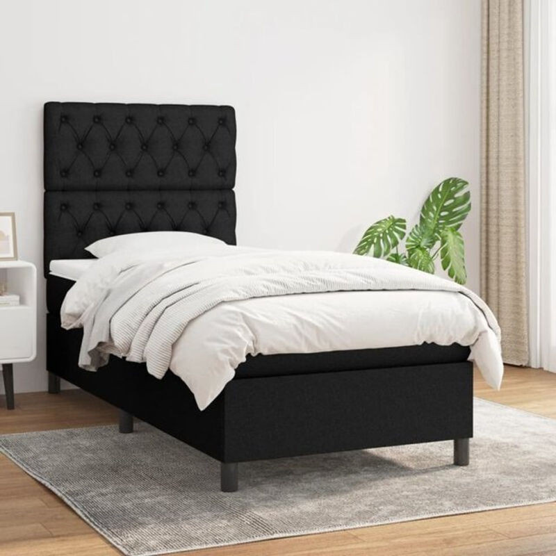 Vidaxl Boxspringbett mit Matratze in Schwarz aus Stoff, B/T/H: 80 x 200 x 118 cm - Bild 1