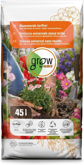 GROW by OBI Torffreie Blumenerde für Zimmer, Balkon und Garten, 45 l - Bild 1