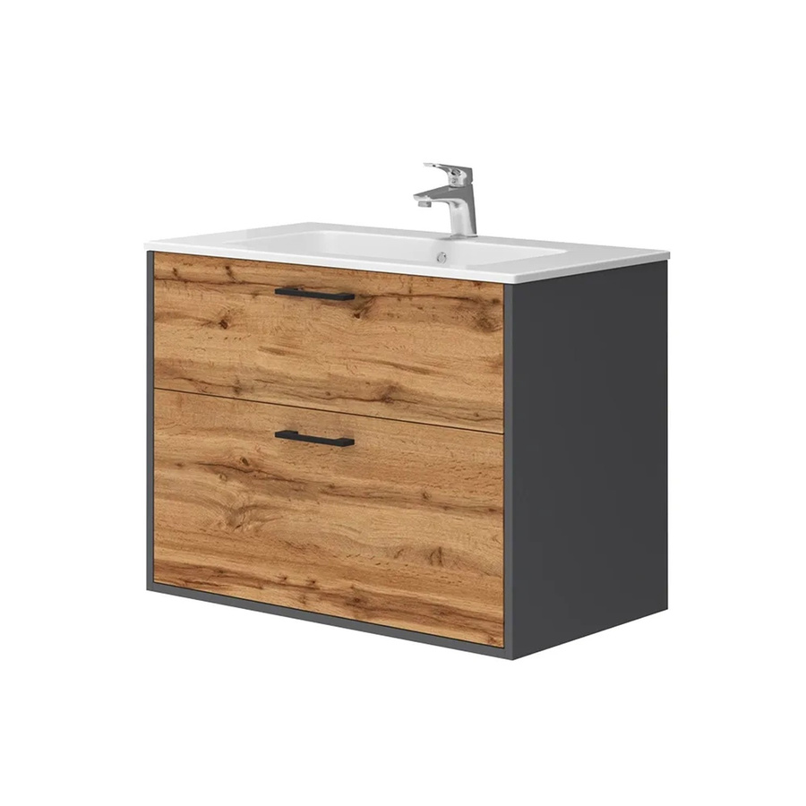 Vicco Badmöbel-Set Lanco modern in Anthrazit und Goldkraft Eiche mit Waschbecken und Spiegelschrank B/H: 80 x 62 cm - Bild 2