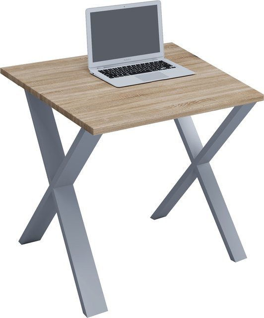 VCM Schreibtisch Lona X in Sonoma-Eiche mit silbernem Metall-X-Fußgestell, H: 76 cm, B: 80 cm, T: 80 cm - Bild 1