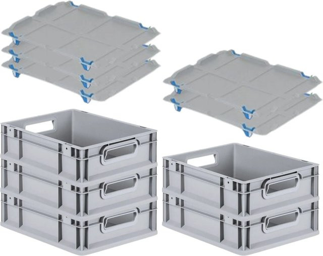 PROREGAL SparSet 5x Eurobox NextGen Grip mit Auflagedeckel in Grau, H x B x T: 12 x 30 x 40 cm - Bild 1