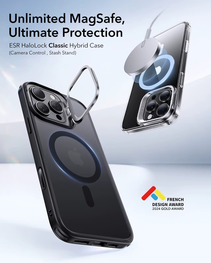 ESR MagSafe Handyhülle mit Standfunktion für iPhone 17, iPhone 16 Pro Max und 17 Air, kompatibel mit der Kamera-Steuertaste, transparent oder schwarz - Bild 2