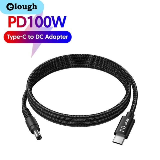 Elough DC-Verlängerungskabel Schwarz, 2 m, 2,1 mm x 5,5 mm Stecker auf Stecker Kabeladapter für PC und Laptop - Bild 1
