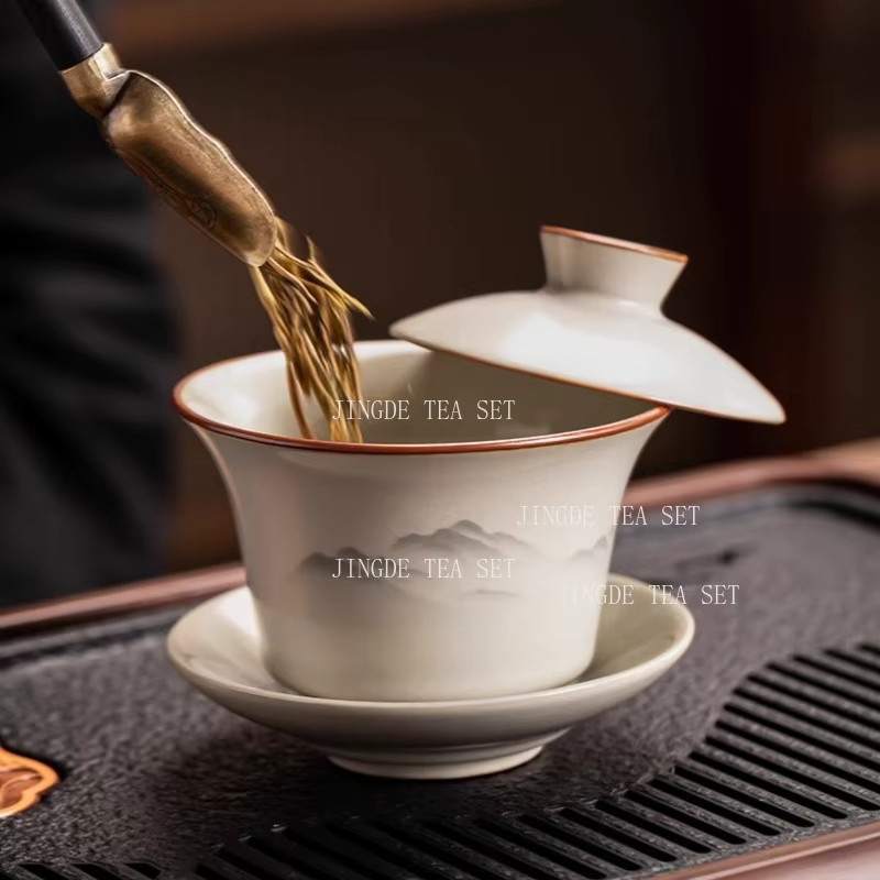 NLSLASI Kung Fu Tee-Set aus Keramik mit Teekanne und Tassen in Weiß mit chinesischer Tintenmalerei-Unterglasur - Bild 4