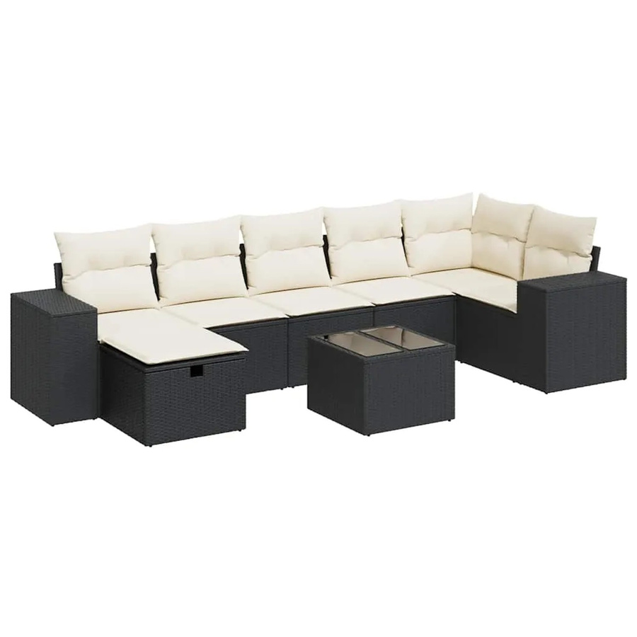 vidaXL 8-teilige Garten-Sofagarnitur in L-Form mit Kissen und Ottoman, Schwarz, Poly-Rattan mit Metallgestell - Bild 2