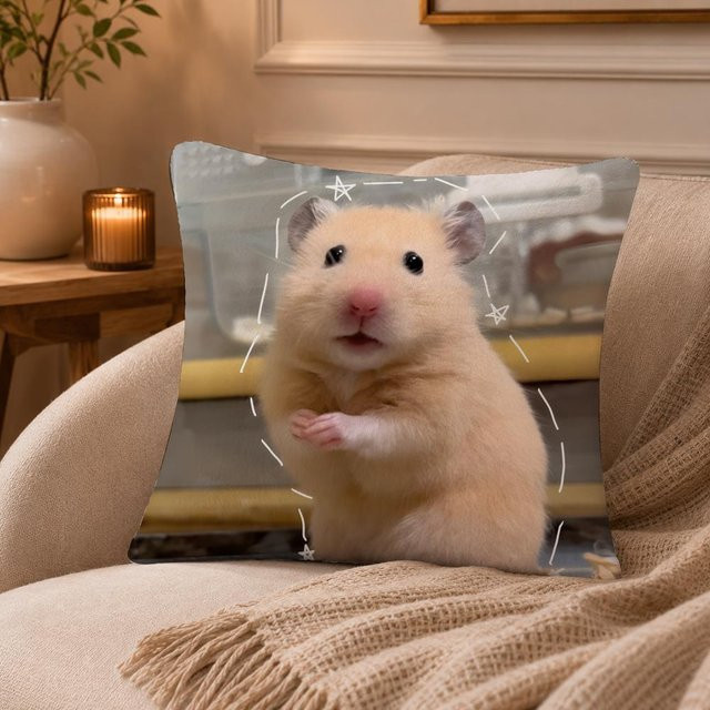 JMG Clothing Kissenbezug mit lustigem Hamster-Meme aus weichem Plüsch, Staubmilben-abweisend, B/B: 50 x 50 cm, Mehrfarbig - Bild 1