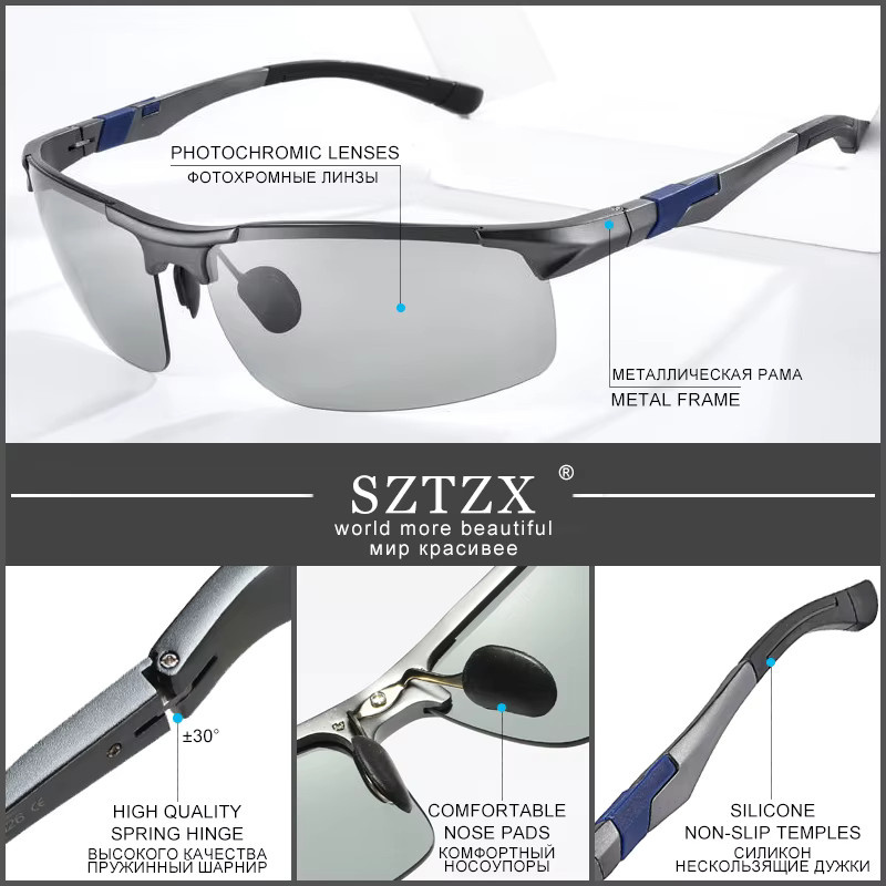 SZTZX Sportsonnenbrille, randlos, Aluminium, polarisiert, Männer - Bild 4