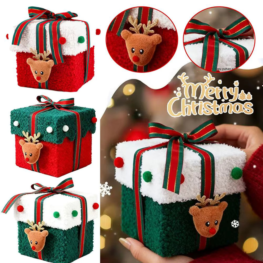 Festliche Weihnachts-Geschenkbox aus Plüsch mit Rentier-Design in Mehrfarbig - Bild 2