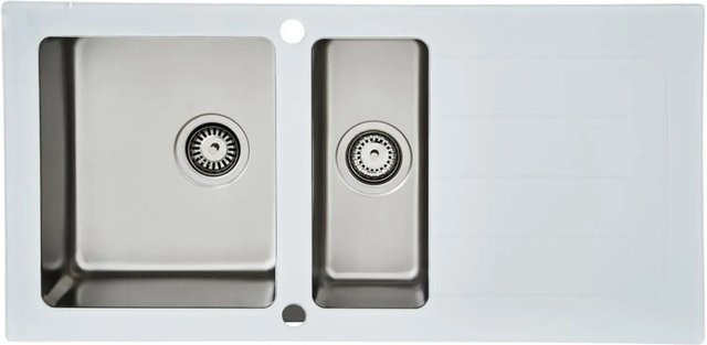 Respekta Einbauspüle New York aus Glas und Edelstahl in Weiß, B/T/H: 100 x 50 x 21 cm - Bild 1