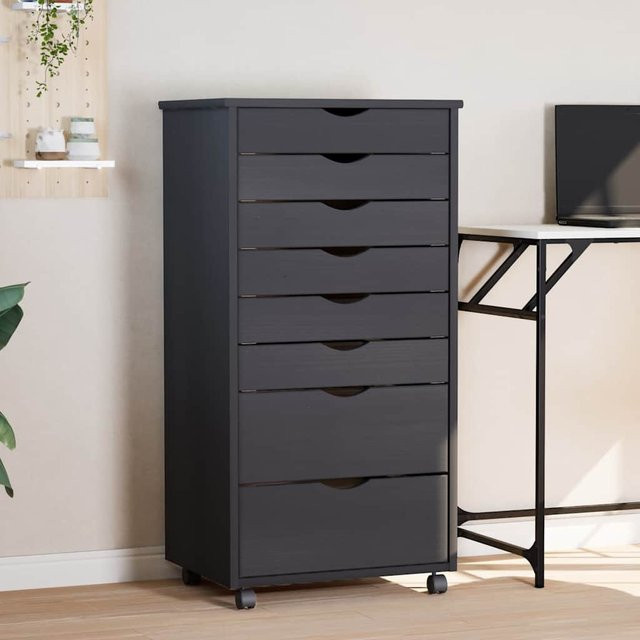 vidaXL Rollschrank MOSS aus massivem Kiefernholz mit Schubladen in Grau, B/T/H: 103 x 39 x 39 cm - Bild 3
