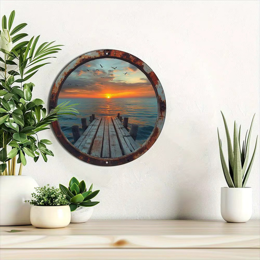 Rundes Aluminium-Wandkunstschild Potdemiel Vintage Beach Sunset in Multicolour, Durchmesser: 20,32 cm - Bild 4
