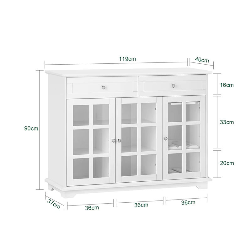 SoBuy Küchenschrank FSB77-W als Kücheninsel und Sideboard mit Glastür in Weiß, B/T/H: 119 x 40 x 90 cm - Bild 3