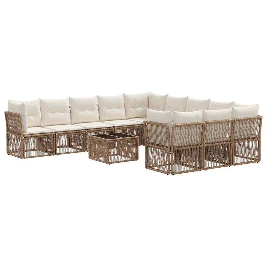 vidaXL Gartensofa-Set 12-teilig in Beige aus Poly-Rattan mit Tisch und Polstern in U-Form - Bild 2