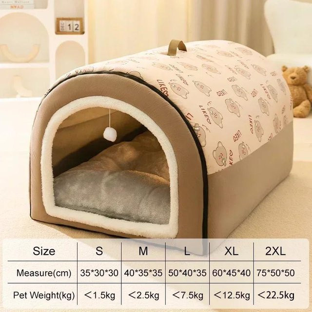 Warme Hundehütte Cama Perro von Pet Supplies MH als gemütliches Hundebett und Nest für mittelgroße und große Hunde, abnehmbare und waschbare Matte, Farben: Braun und Beige, B/T/H: 50 x 40 x 35 cm - Bild 1