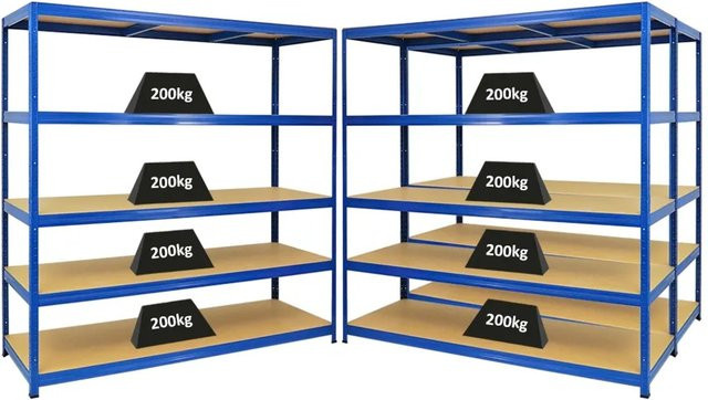 3x PROREGAL Schwerlastregal Giant Elephant Set, Blau, H x B x T: 180 x 180 x 60 cm, mit verstellbaren MDF-Holzfachböden - Bild 1