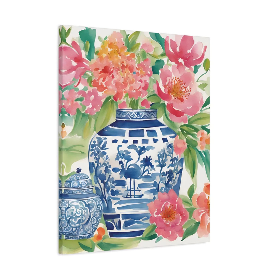 SHENCHEN Chinoiserie Wandkunst aus Leinwand mit floralem Aquarell-Blumenmuster in Mehrfarbig - Bild 2