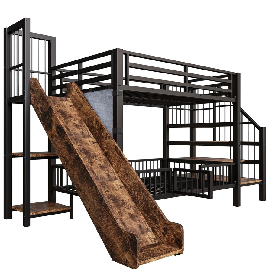 Merax Hochbett für Kinder aus Metall und MDF mit Rutsche und Stauraum, Schwarz, B/T/H: 200 x 90 x 166,4 cm - Bild 2