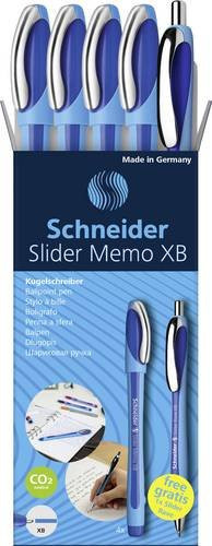 Schneider Kugelschreiber Set mit 4x Slider Memo XB und 1x Slider Rave XB in Blau - Bild 1