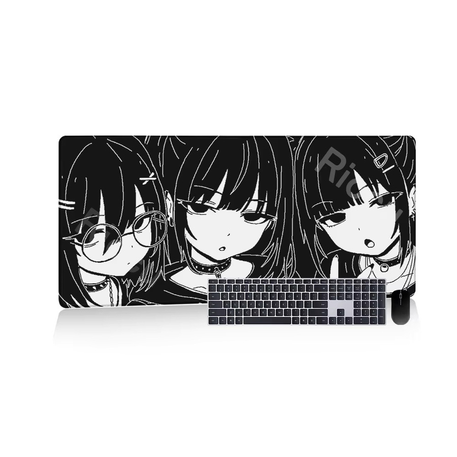 Riccu Anime Girl Gaming-Mauspad rutschfest, groß, Schwarz-Weiß - Bild 4
