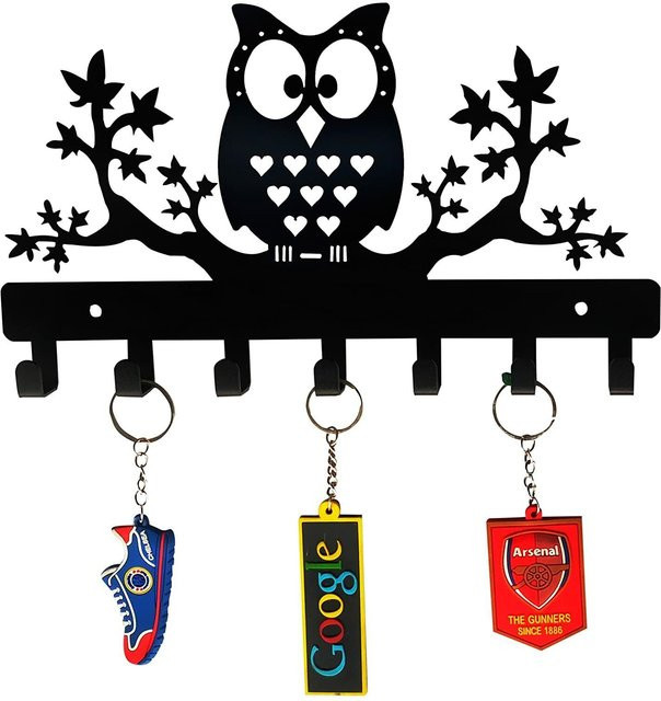 Schlüsselhalter aus Stahl mit Eulen an Ahornbäumen von CIFBUY in Schwarz als Wandbehang und Garderobe - Bild 1
