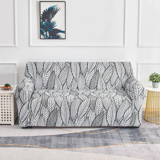Bestbags Stretch-Sofabezug für 1- bis 4-Sitzer, weiß, elastischer Couchbezug mit Grafik-Design für Ecksofas und Chaiselongues, Breite: 235-300 cm - Bild 1