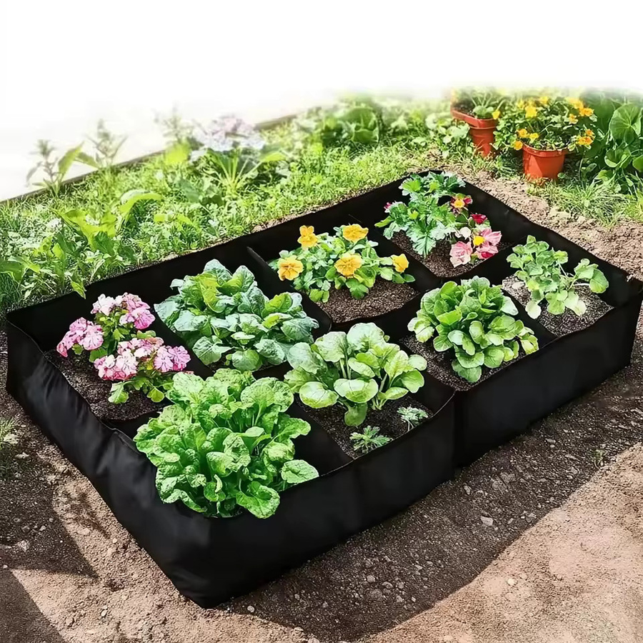 Rechteckiger Garten-Pflanzsack aus Filz in Schwarz als Mehrkammer-Pflanzbeutel für Gemüse, Tomaten und Kartoffeln - Bild 6