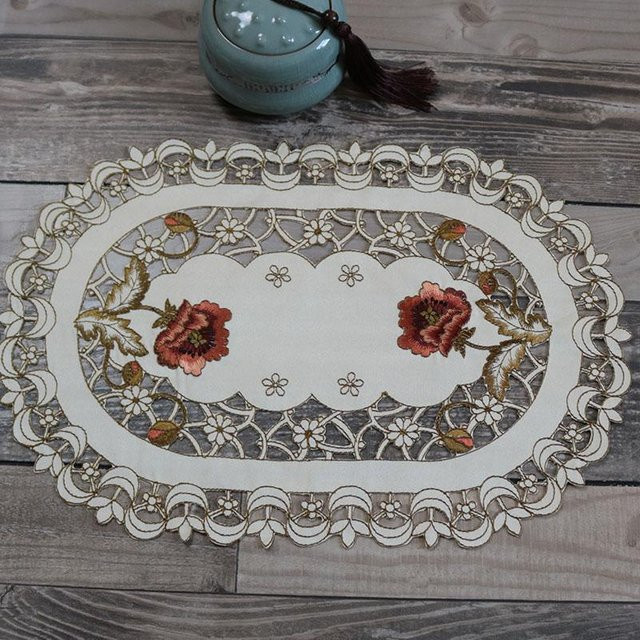 Yiran Furniture Tischset aus Baumwolle mit Rosenblumenstickerei, oval, B: 43 cm, T: 28 cm - Bild 1