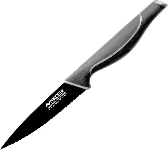 Nirosta Küchenmesser Wave gezahnt aus Edelstahl in Schwarz-Grau mit 11 cm Klinge - Bild 1