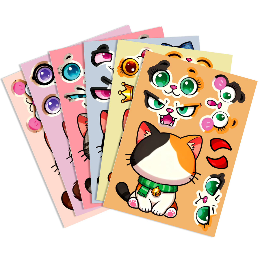 6 oder 12 Stück Cartoon-Katzen-Gesichtsaufkleber zum Selbstgestalten in Multicolor aus Papier für Kühlschrank, Schreibwaren und Notizbücher - Bild 4