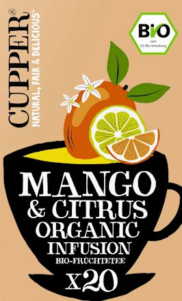 Cupper Früchtetee Mango & Limette, koffeinfrei, Teebeutel, 20 Stück, 36 g - Bild 1