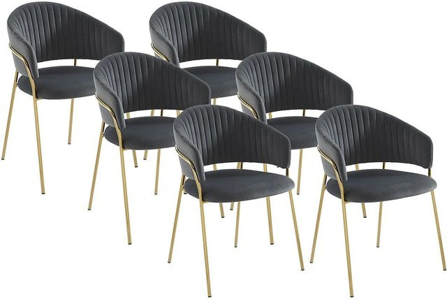 Vente-unique Madolia Stuhl aus Samt in Grau mit goldenen Metallbeinen B/T/H: 55 x 55 x 55 cm - Bild 1