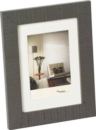 Walther Design Home Bilderrahmen aus Holz mit Passepartout, Grau, 15 x 20 cm