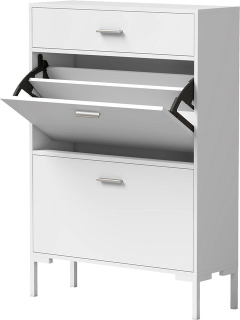 HOMCOM Schuhschrank als Schuhkommode und Schuhkipper in Weiß, Aufbewahrung für bis zu 12 Paar Schuhe, B/T/H: 75 x 26 x 110 cm - Bild 1