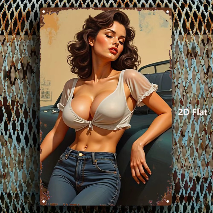 HELLOYOUNG Retro Pinup Girl Metall-Blechschild als Vintage-Wanddekoration, Breite: 30,48 cm, Höhe: 20,32 cm - Bild 2