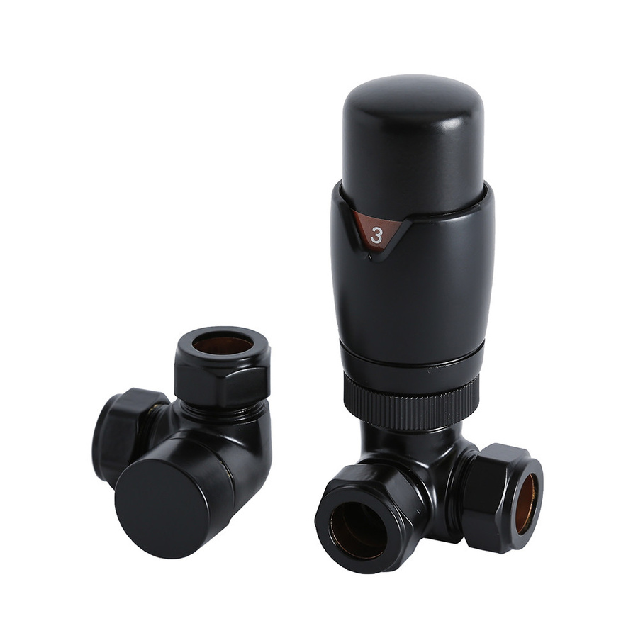 HudsonReed Heizkörper-Eckventilset mit Thermostat in Schwarz für 15mm Kupferrohre aus Messing - Bild 1