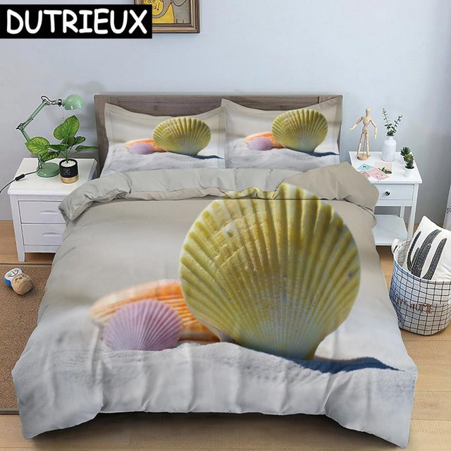 Seaside Beach 3D Bettwäsche-Set von JMG Household Supplies in Beige mit maritimem Design, bestehend aus Bettbezug und Kissenbezügen aus Mikrofaser, Breite: 135 cm, Höhe: 200 cm - Bild 1