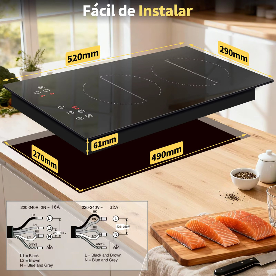 NOXTON Induktionskochfeld mit 2 Platten in Schwarz, Einbau-Induktionsplatte aus Glas mit Touch-Steuerung, Timer, Power Boost und Kindersicherung, Durchmesser: 30 cm - Bild 5