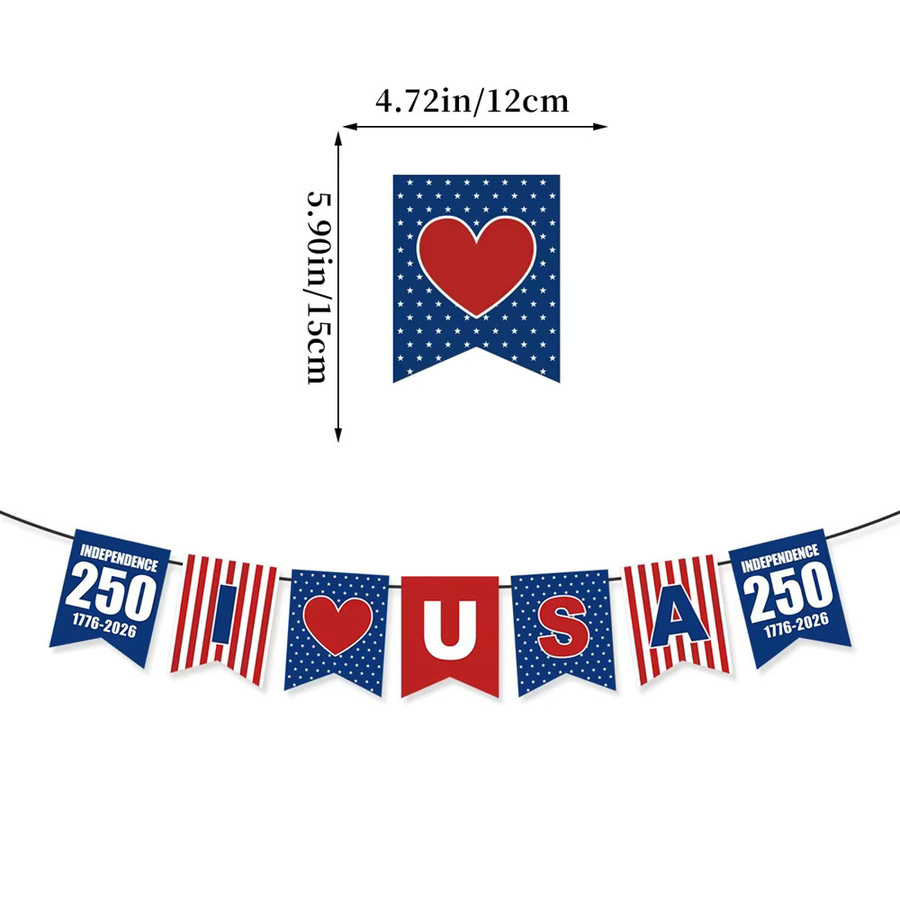 AFYPRTY Papier-Banner USA 250. Jubiläums-Girlande mit Sternen und Streifen in Rot-Blau für deine Party-Dekoration - Bild 3