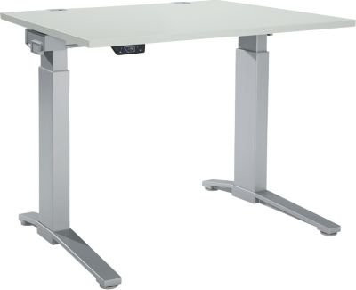 Schäfer Shop Genius ERGOSTYLE S Schreibtisch, elektrisch höhenverstellbar, einstufig, C-Fuß, B 120 x T 80 cm, H 71,5-118,2 cm, lichtgrau/weißaluminium - Bild 1