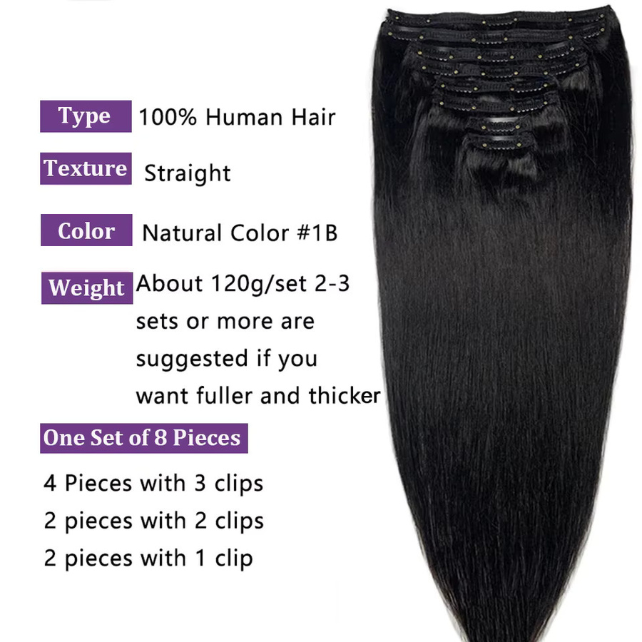 mayfive Clip In Extensions, Brazilian Virgin Human Hair, 8 Stück, 120g - Bild 2