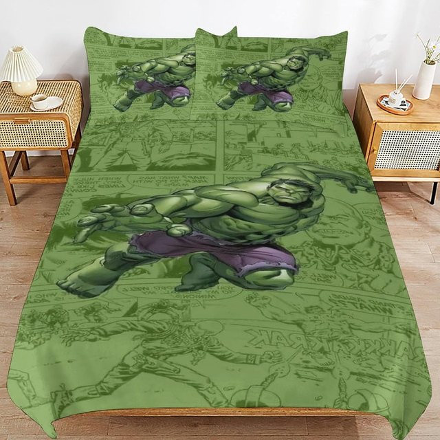 Flylo Hulk Bettwäsche Set 3-teilig aus Mikrofaser in Grün mit Motiv für Kinder und Erwachsene, B/H: 140 x 200 cm - Bild 1