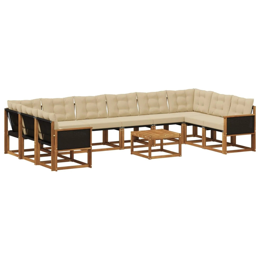 vidaXL Outdoor-Sofagarnitur L-Form aus Massivholz Akazie mit 11 Textilene Kissen in Natur und Beige - Bild 2