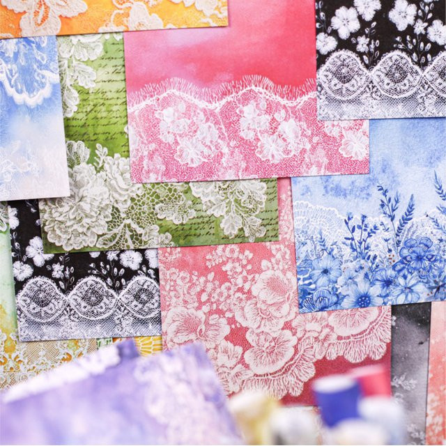 32 Stück Dekoratives Hintergrundpapier mit Spitzenmuster in Mehrfarbig für DIY Scrapbooking und Albumgestaltung - Bild 1