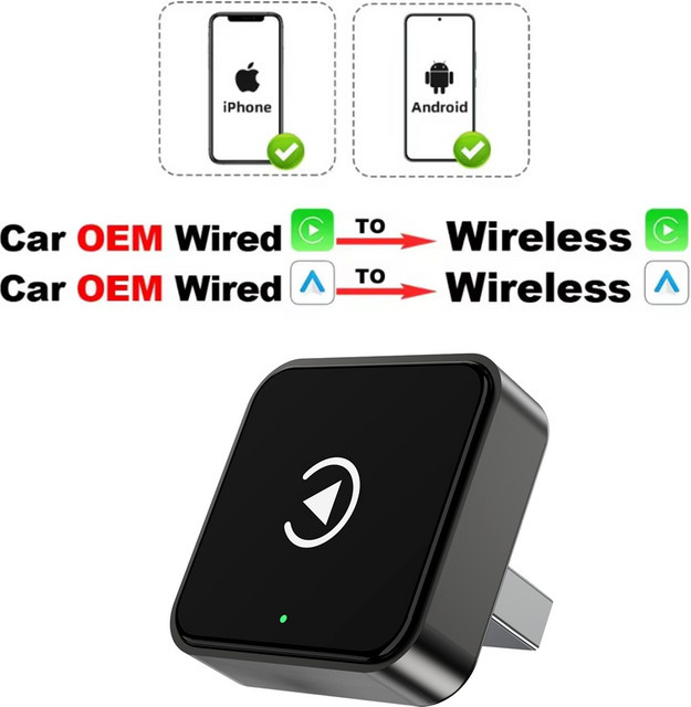 XUDA 2-in-1 Mini Kabelloser CarPlay und Android Auto Adapter in Schwarz – Konverter von kabelgebunden zu kabellos mit Plug & Play und OTA-Updates - Bild 1