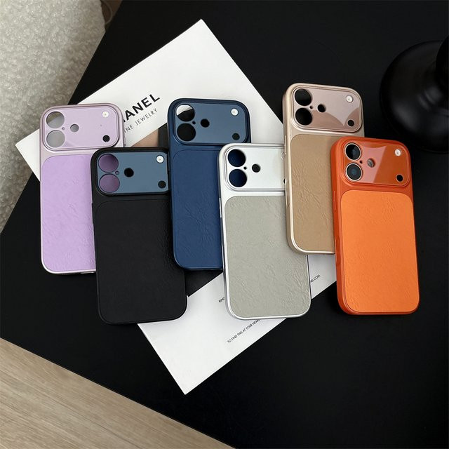 Xeber Leder Handyhülle mit großem Fenster und Linsenschutz für iPhone 17 16 15 14 13 Pro Max in Gold, matt und stoßfest - Bild 1