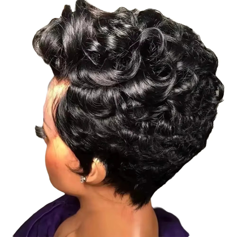 OYM HAIR Echthaar-Perücke, lockig, Pixie-Schnitt, Damen - Bild 4