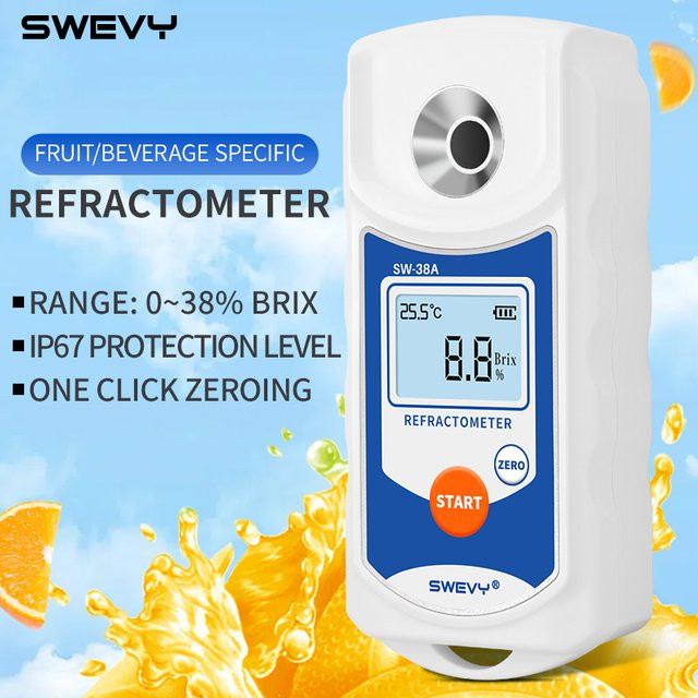 SWEVY SW38A LCD Digital Refraktometer Brix Meter in Weiß zur Messung des Zuckergehalts von Fruchtsaft und Getränken mit ATC, Messbereich 0-38% - Bild 1