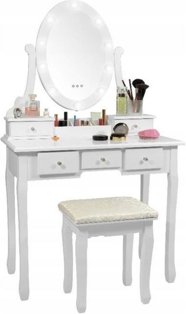 Viking Choice Hollywood LED Schminktisch mit Spiegel und beleuchtetem Tabouret in Weiß, B/T/H: 80 x 40 x 137 cm - Bild 1
